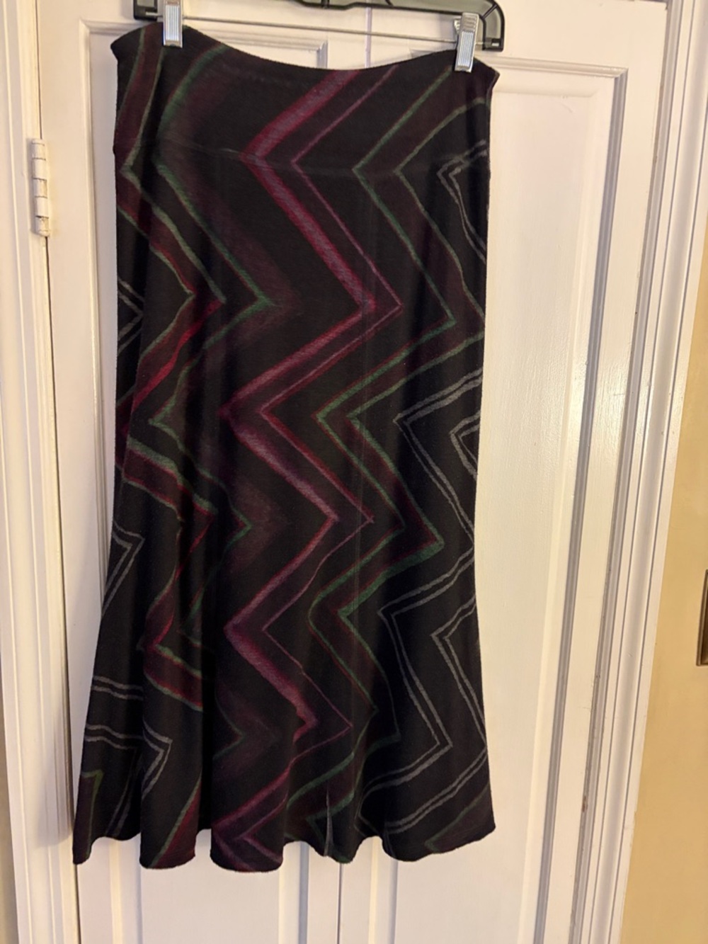 Nally & Millie Black A-Line Skirt with Pink and Green Chevron Accents
